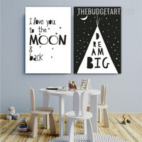 The Moon & Back Typography Modern Painting Picture Canvas Print for Room Wall Decoration