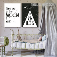 The Moon & Back Typography Modern Painting Picture Canvas Print for Room Wall Embellishment