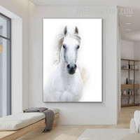 White Horse Modern Painting Picture Animal Canvas Print for Room Wall Trimming