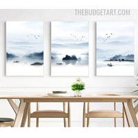 Mountain Lake Nordic Contemporary Painting Picture Landscape Prints On Canvas for Room Wall Arrangement