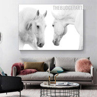 White Studhorse Modern Painting Photo Animal Canvas Print for Room Wall Adornment