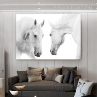 White Studhorse Modern Painting Animal Photo Canvas Print for Room Wall Garniture