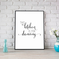 Kitchen Is For Dancing Typography Modern Painting Picture Canvas Quote Print for Room Wall Disposition