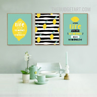 Gives You Lemons Typography Modern Painting Picture 3 Piece Canvas Wall Art Print for Room Equipment