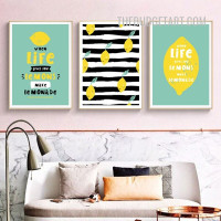 Gives You Lemons Typography Modern Painting Picture 3 Piece Canvas Wall Art Print for Room Adornment