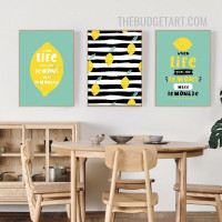 Gives You Lemons Typography Modern Painting Picture 3 Piece Canvas Wall Art Print for Room Outfit
