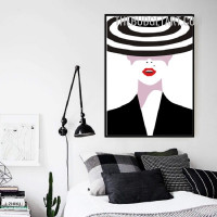 Big Hat Lady Nordic Modern Painting Picture Fashion Figure Wall Art Canvas Print for Room Wall Ornament