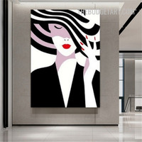 Red Lips Girl Nordic Modern Painting Picture Fashion Figure Art Print Canvas Wall Room Adornment