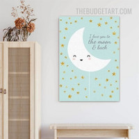 I Love You Moon Typography Modern Painting Picture Kids Wall Art Quotes Canvas Print for Room Trimming