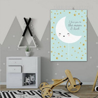 I Love You Moon Typography Kids Modern Painting Picture Canvas Wall Art Quotes Print Room Garnish