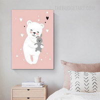 Teddy Bear Nordic Modern Painting Picture Kids Canvas Wall Art Print for Room Trimming