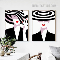 Big Hat Female Nordic Fashion Figure Modern Painting Picture 2 Piece Canvas Wall Art Prints for Room Wall Embellishment