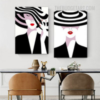 Big Hat Female Nordic Fashion Figure Modern Painting Picture 2 Piece Canvas Wall Art Prints for Room Wall Assortment