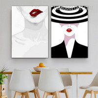 Red Lips Women Nordic Fashion Figure Modern Painting Picture 2 Piece Canvas Wall Art Prints for Room Wall Equipment