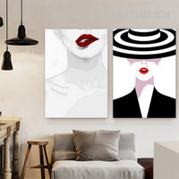 Red Lips Women Nordic Fashion Figure Modern Painting Picture 2 Piece Canvas Wall Art Prints for Room Wall Arrangement