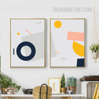 Half Sphere Nordic Geometric Pattern Modern Painting Picture 2 Piece Abstract Wall Art Canvas Prints for Room Illumination