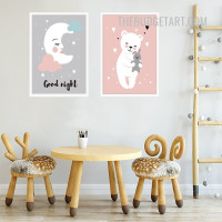 Teddy Bear Nordic Baby Cartoon Modern Painting 2 Piece Canvas Wall Art Print for Room Garniture