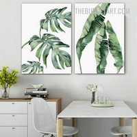 Monstera Green Leafage Nordic Botanical Painting Picture 2 Piece Canvas Wall Art Prints for Room Wall Finery