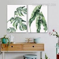 Monstera Green Leafage Nordic Botanical Painting Picture 2 Piece Canvas Wall Art Prints for Room Wall Ornamentation