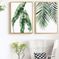 Palm Leaves Nordic Botanical Painting Picture 2  Piece Canvas Print for Room Wall Trimming