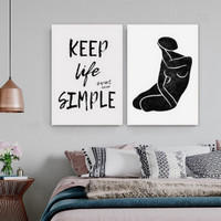 Keep Life Simple Sweet Home Typography Modern Painting Picture Canvas 2 Piece Abstract Wall Art Prints for Room Wall Ornamentation