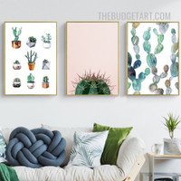 Colorful Cactus Nordic Botanical Modern Painting Picture 3 Piece Canvas Wall Art Prints for Room Wall Arrangement