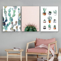 Colorful Cactus Nordic Botanical Modern Painting Picture 3 Piece Canvas Wall Art Prints for Room Embellishment