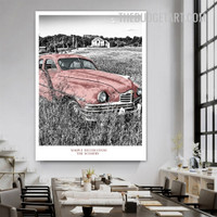 Pink Car Landscape Vintage Painting Picture Canvas Art Print for Room Wall Molding