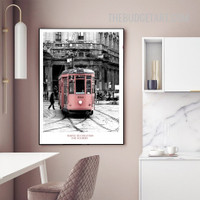 Tram Rail Vintage Painting Picture Cityscape Landscape Canvas Wall Art Print for Room Wall Outfit
