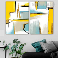 Motley Patched Nordic Modern Painting Picture 2 Piece Canvas Abstract Wall Art Prints for Room Décor