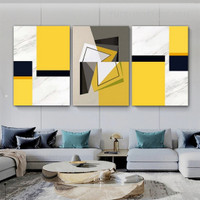 Geometric Boxes Shapes Abstract Modern Painting Picture 3 Piece Wall Art Canvas Print for Room Adornment