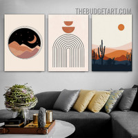 Sun Hill Abstract Scandinavian Vintage Painting Picture 3 Piece Canvas Wall Art Prints for Room Drape