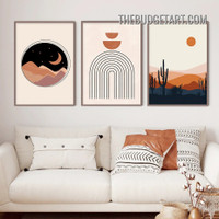 Sun Hill Abstract Scandinavian Vintage Painting Picture 3 Piece Canvas Wall Art Prints for Room Equipment