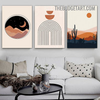 Sun Hill Abstract Scandinavian Vintage Painting Picture 3 Panel Canvas Wall Art Prints for Room Embellishment