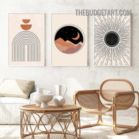 Spiral Line Abstract Scandinavian Vintage Painting Picture 3 Piece Canvas Wall Art Prints for Room Disposition