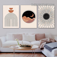 Spiral Line Abstract Scandinavian Vintage Painting Picture 3 Piece Canvas Wall Art Prints for Room Decoration