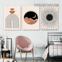 Spiral Line Abstract Scandinavian Vintage Painting Picture 3 Piece Canvas Wall Art Prints for Room Arrangement