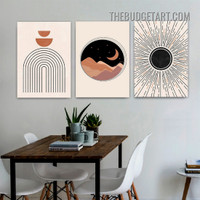 Spiral Line Abstract Scandinavian Vintage Painting Picture 3 Panel Canvas Wall Art Prints for Room Assortment