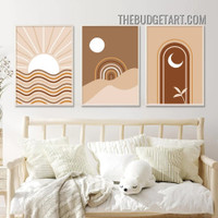 Sun Moon Abstract Scandinavian Painting Picture 3 Panel Canvas Prints for Room Wall Ornamentation