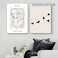 One Line Art Typography Modern Painting Picture 2 Piece Canvas Wall Art Prints for Room Molding