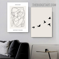 One Line Art Typography Modern Painting Picture 2 Piece Wall Art Prints for Room Illumination