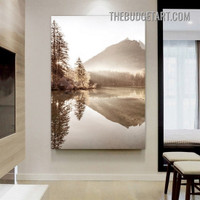 Lake Reflation Landscape Painting Picture Canvas Scandinavian Art Print for Room Wall Getup