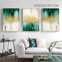 Golden Smudges Abstract Modern Painting Picture 3 Panel Canvas Wall Art Prints for Room Outfit