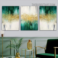 Golden Smudges Abstract Modern Painting Picture 3 Panel Canvas Wall Art Prints for Room Ornament