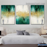 Golden Smudges Modern Painting Picture 3 Piece Abstract Canvas Wall Art Prints for Room Ornamentation