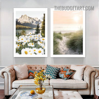 Ice Mountains Naturescape Modern Painting Picture 2 Piece Wall Art Prints for Room Wall Finery