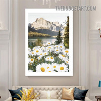 White Sunflowers Modern Painting Picture Floral Canvas Wall Art Print for Room Drape