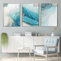 Glazy Curved Lines Abstract Modern Painting Picture 3 Piece Canvas Wall Art Prints for Room Trimming