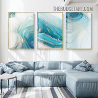 Glazy Curved Lines Modern Painting Picture 3 Piece Abstract Wall Art Prints for Room Outfit