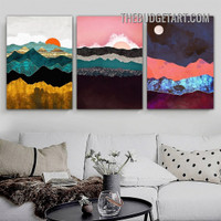 Colorful Mountain Abstract Landscape Modern Painting Picture 3 Panel Canvas Prints for Room Wall Tracery